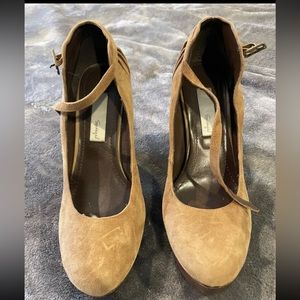 Beige suede platform heels